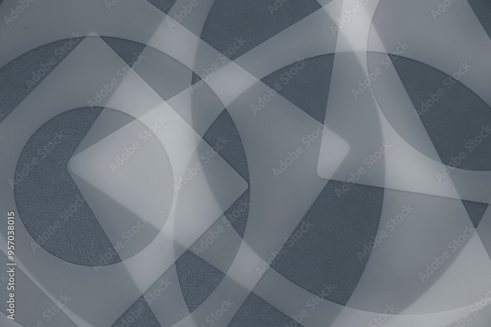Poster an abstract pattern of circles and squares in grey with glow effect