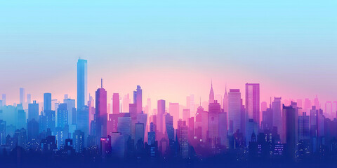Fototapeta premium An abstract background of a city skyline at dusk, with the colors of the sky gradient fading from blue to violet, symbolizing the potential for growth and innovation in the business district.