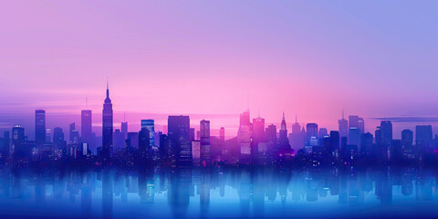 Obraz premium An abstract background of a city skyline at dusk, with the colors of the sky gradient fading from blue to violet, symbolizing the potential for growth and innovation in the business district.
