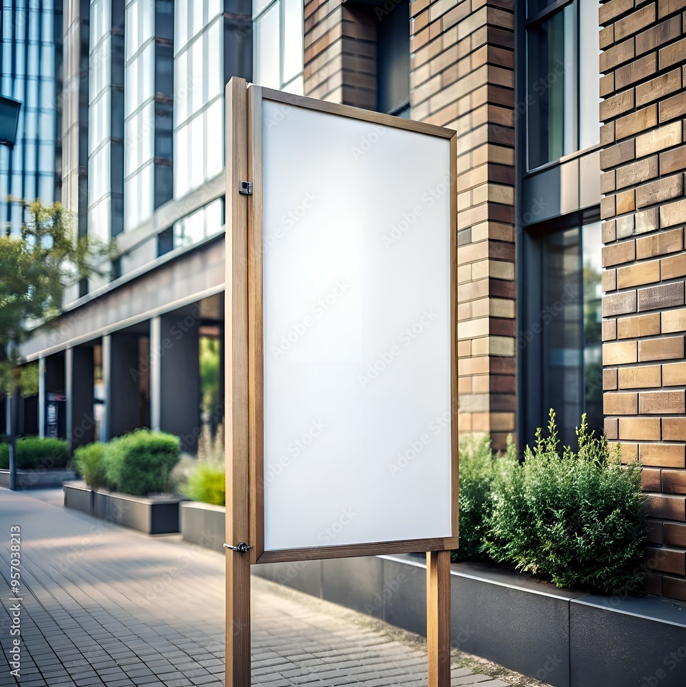 Poster blank wooden signpost with a white surface. perfect for adding your own text or graphics.