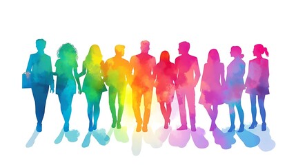 Obraz premium Collaborative professional diversity - Colorful outlines of people working together on a project against white background showing cooperation and teamwork