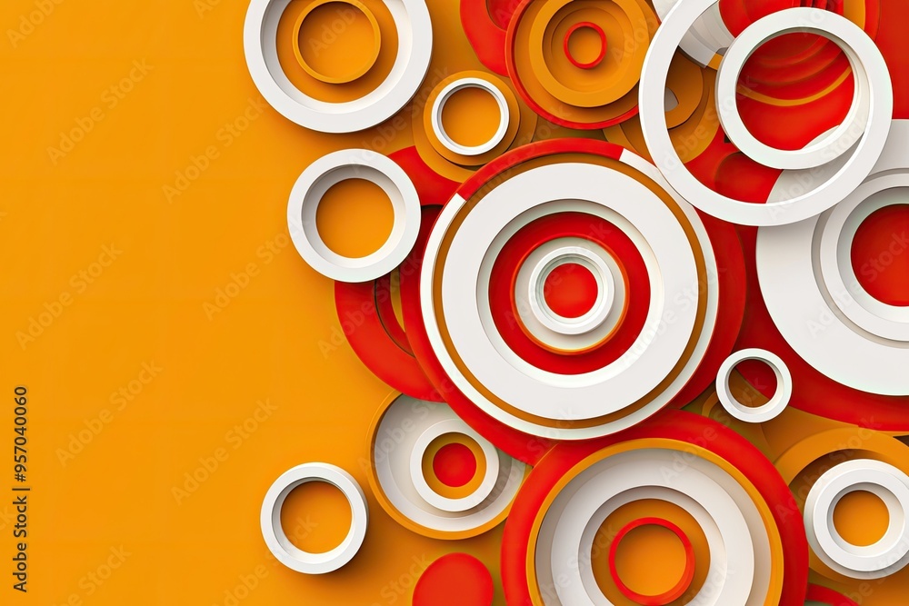 Poster colorful abstract circles on an orange background, creating a vibrant and dynamic visual effect for 