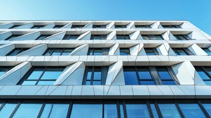 A modern building with a zigzag facade, creating a striking and futuristic appearance.