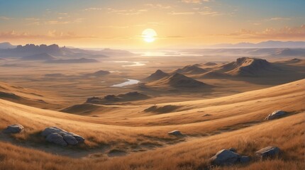 Naklejka premium Beautiful afternoon sky, steppe and plateau