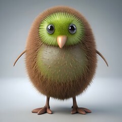 Cute and cuddly 3D illustration of a fluffy brown bird with green accents.