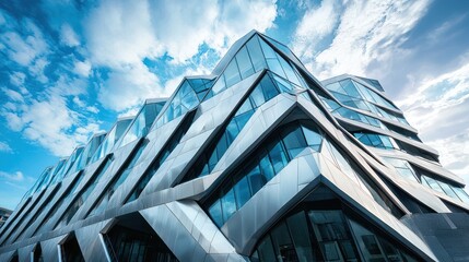 A modern building with a zigzag facade, creating a striking and futuristic appearance.