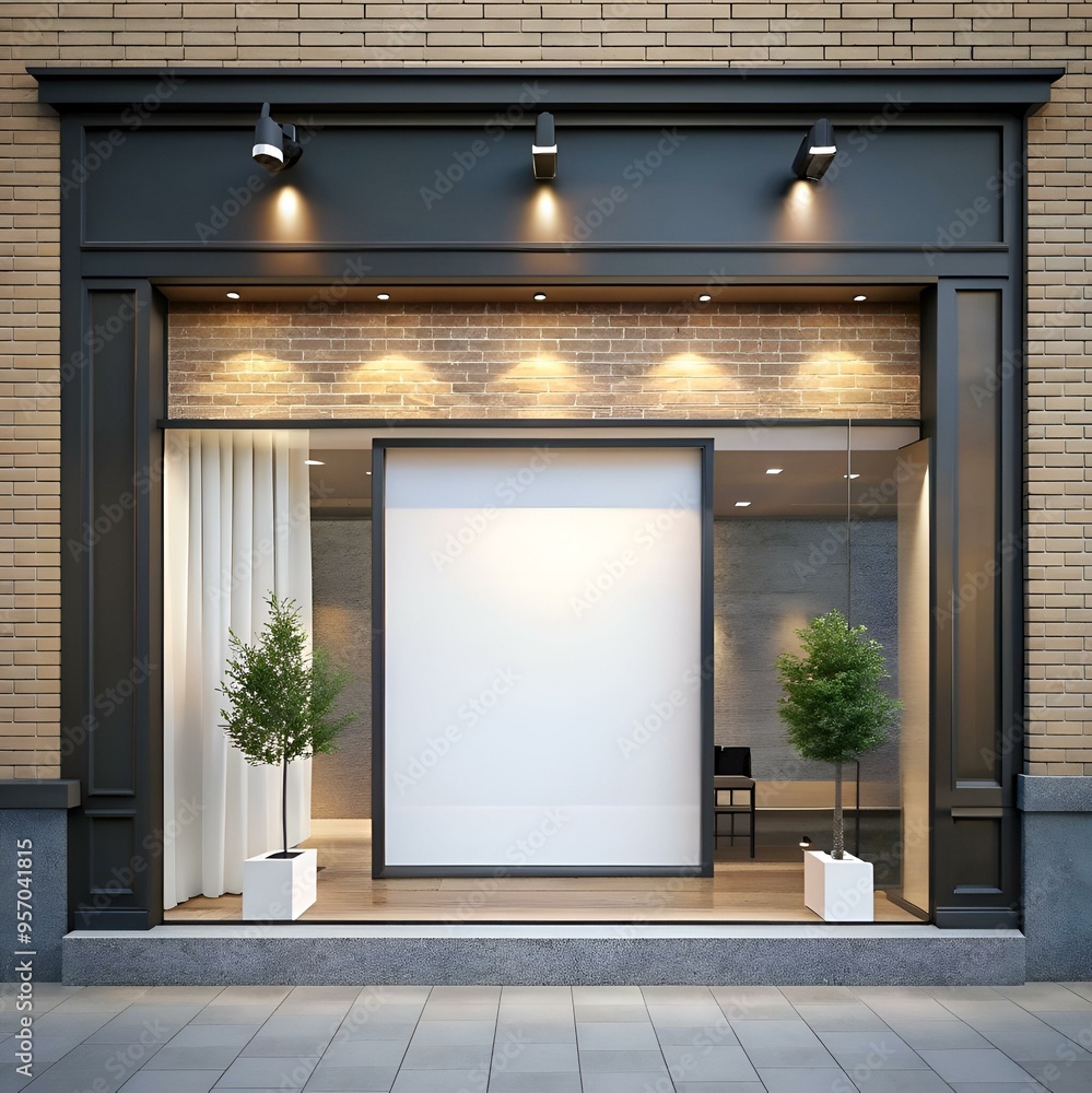 Poster a modern storefront with a blank canvas for your design.