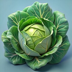 Obraz premium A vibrant 3D illustration of a whole cabbage. capturing the intricate details of its leaves and texture.