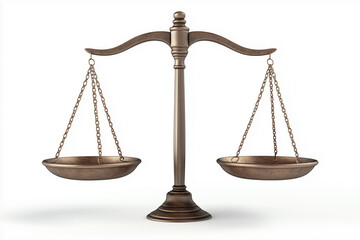 Digital 3D rendering of a precise balance scale isolated on a clean white background. Minimalistic design showcasing accurate measurement tool. Perfect for representing weight, balance, justice, or sc