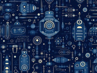 Microship pattern navy blue, electronic pattern, vector illustration