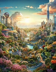 Obraz premium city with lot flowers and trees