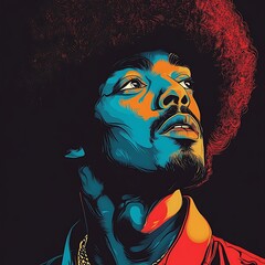 Colorful Portrait of a Man with an Afro