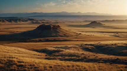 Beautiful afternoon sky, steppe and plateau
