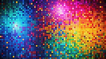 Vibrant, abstract digital background with a mosaic of small square pixels in various bright colors, forming a unique, futuristic, and visually striking pattern.