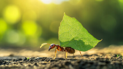 Ant Carrying a Leaf: A Macro Photography Masterpiece