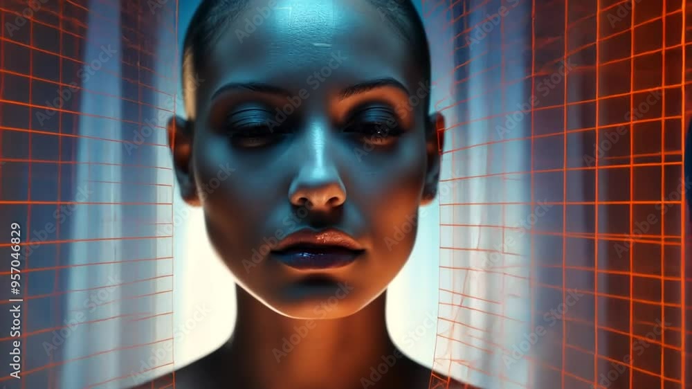 Poster artificial intelligence facial recognition scan of a woman generative ai