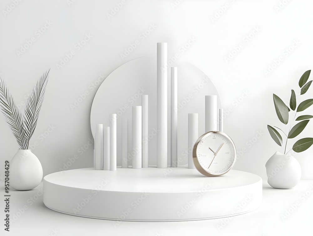 Poster minimalist geometric 3d render of abstract shapes and financial graphs on isolated white background