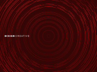 Abstract red glowing geometric lines on dark red background. Modern shiny red circle lines pattern. Futuristic technology concept, perfect for covers, posters, banners, brochures, websites, etc.