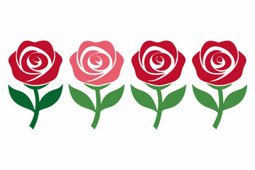 4 Rose Blossom Vector Illustrations on White Background