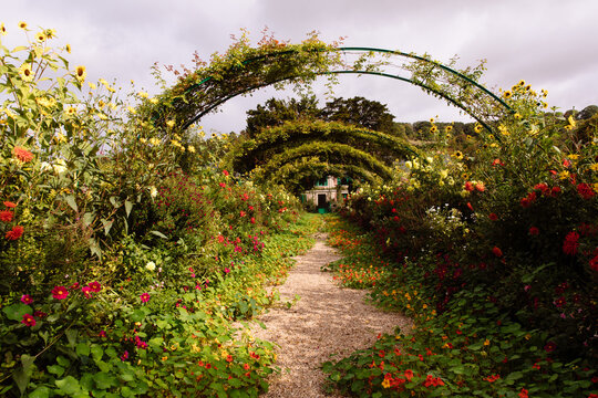 Flower arch full of flowers in Giverny, France