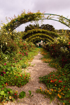 Flower arch full of flowers in Giverny, France