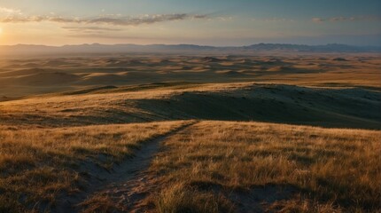 Beautiful afternoon sky, steppe and plateau