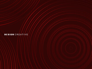 Abstract red glowing geometric lines on dark red background. Modern shiny red circle lines pattern. Futuristic technology concept, perfect for covers, posters, banners, brochures, websites, etc.