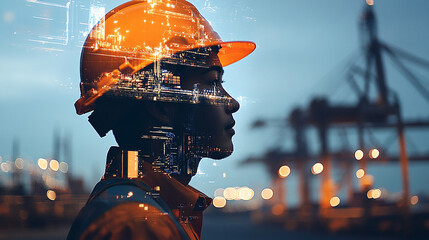 Double exposure Engineer hardhat ensures the use of machine learning for enhanced customs clearance processes.