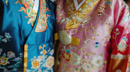 Traditional Korean Hanbok Attire with Intricate Embroidery and Vibrant Colors