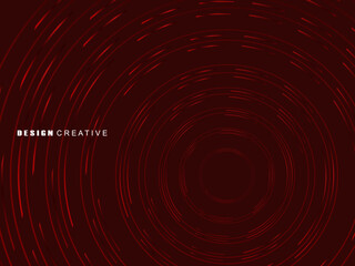 Abstract red glowing geometric lines on dark red background. Modern shiny red circle lines pattern. Futuristic technology concept, perfect for covers, posters, banners, brochures, websites, etc.