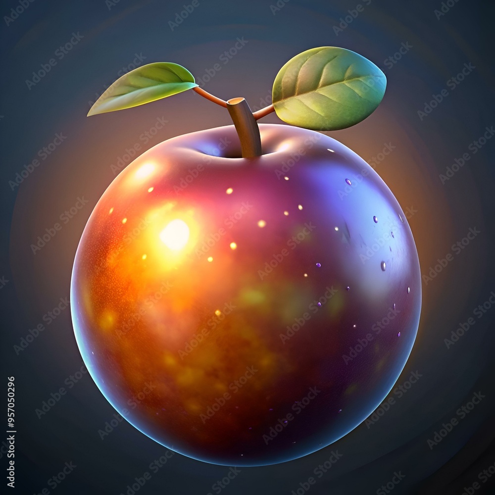 Aufkleber a vibrant 3d illustration of a glowing. cosmic apple. perfect for adding a touch of whimsy and wonde