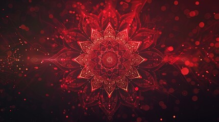 glittering red mandala with intricate designs set against a dark background