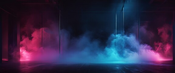 Naklejka premium dark room with smoke and neon lights