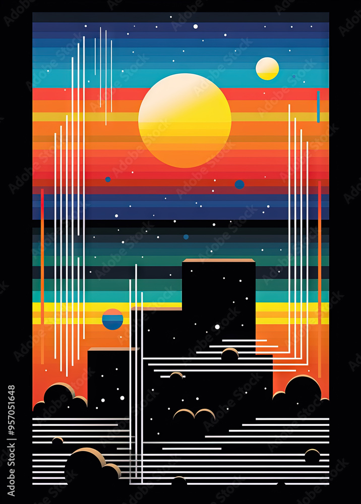 Aufkleber abstract background with geometric shapes in retro minimalistic style with bright colors