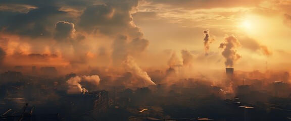 Obraz premium city with smoke coming from the chimneys