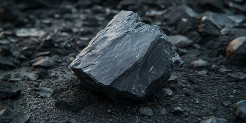 Fototapeta premium A large black rock sits on a bed of smaller