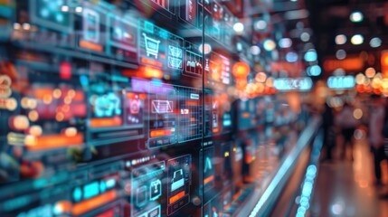 Naklejka premium Futuristic digital landscape with interconnected technology data network and intelligence infrastructure Abstract representation of the advanced complex and ever evolving digital world