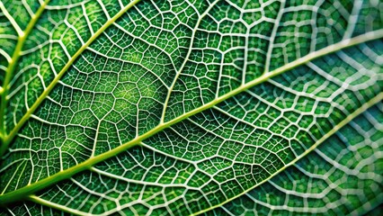 Intricate network of veins on a delicate green leaf, showcasing nature's architectural beauty with subtle texture and gentle curves, evoking serenity and wonder.