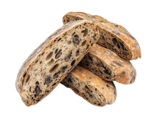 Sliced multigrain bread with seeds isolated on PNG cutout transparent background.