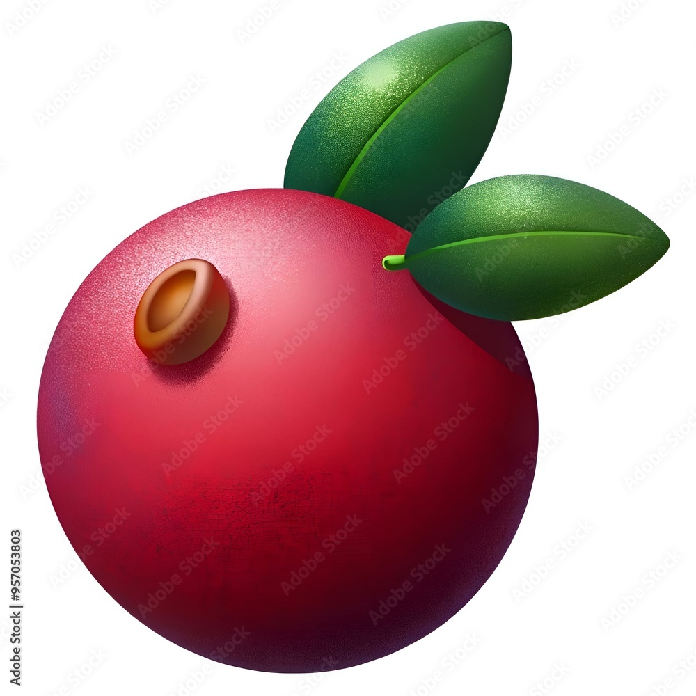 Poster a charming 3d illustration of a single cranberry with two leaves. perfect for adding a touch of natu
