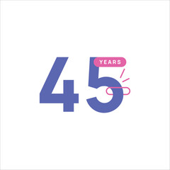 45 Years Anniversary Number Design Flat Style Collection Vector Template Illustration