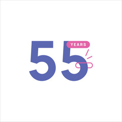 55 Years Anniversary Number Design Flat Style Collection Vector Template Illustration
