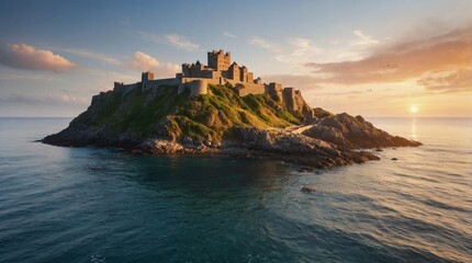 Wallpaper, medieval castle on rocky island