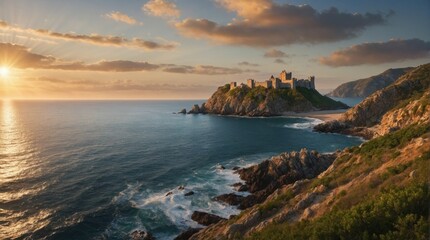 Wallpaper, medieval castle on rocky island