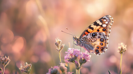 Obraz premium Butterfly on Pink Flower in a Summer Garden