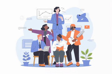 business people working for data analytics and monitoring on web report dashboard monitor and business finance investment design concept,Modern Flat Design Vector Illustration.