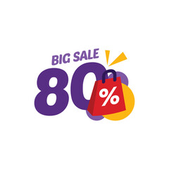80% Discount Big Sale Flat Design Vector Template Illustration
