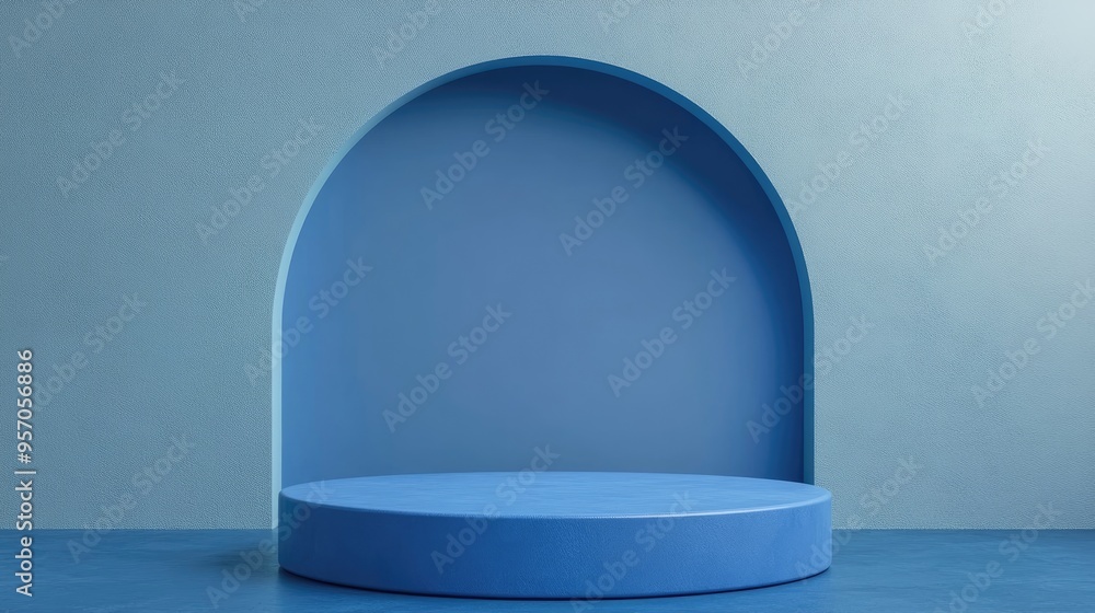 Aufkleber 3d rendering of an abstract blue podium with a blank stage background