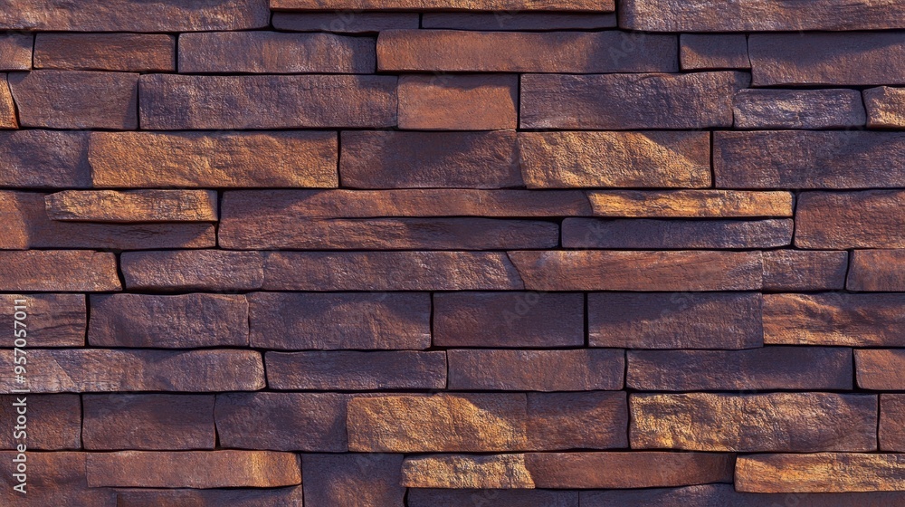 Poster 3d rendering of a horizontal brown brick wall suitable for background and copy space
