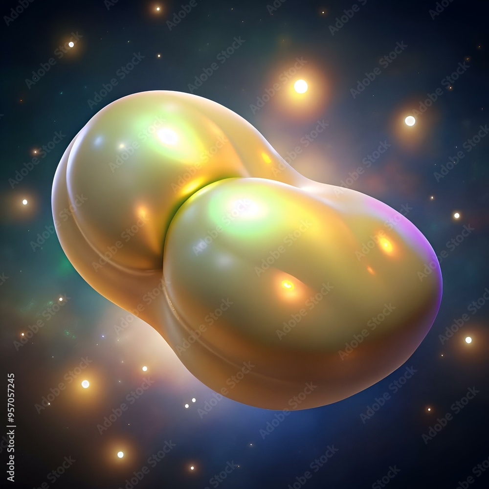Poster abstract 3d rendering of a luminous. pearlescent object resembling a cosmic egg. floating against a 